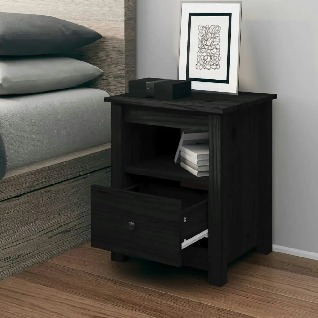 Bedside Cabinet Black 40x35x49 cm Solid Wood Pine 813717