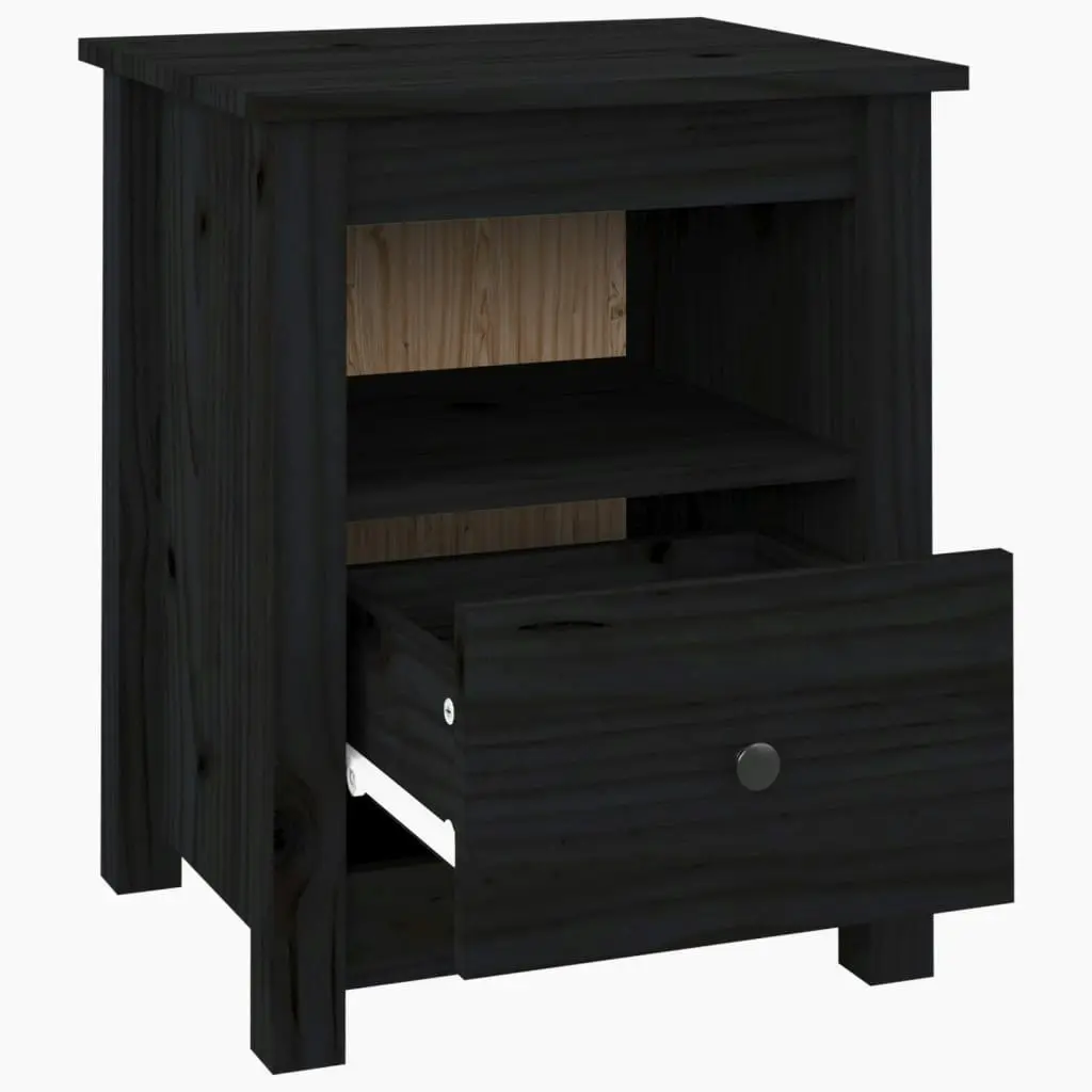 Bedside Cabinet Black 40x35x49 cm Solid Wood Pine 813717