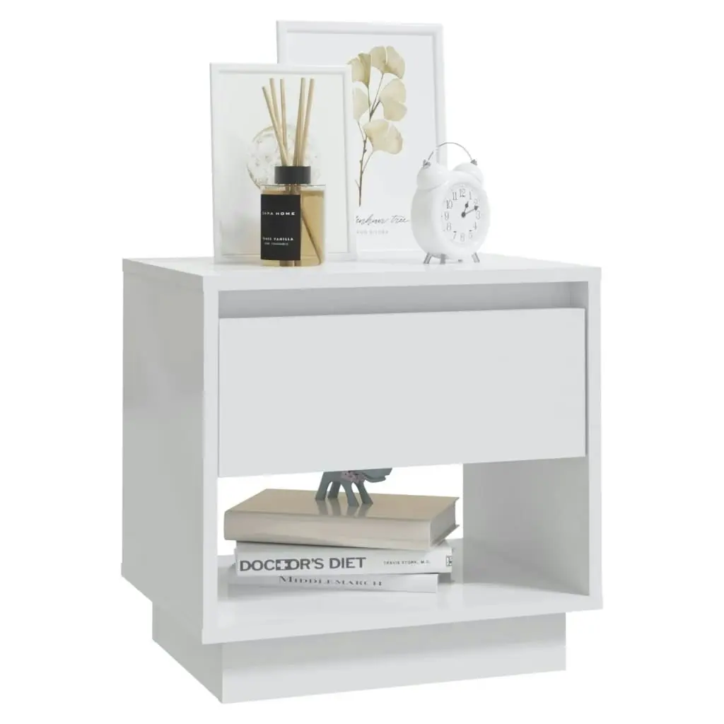 Bedside Cabinet High Gloss White 45x34x44 cm Engineered Wood 809524