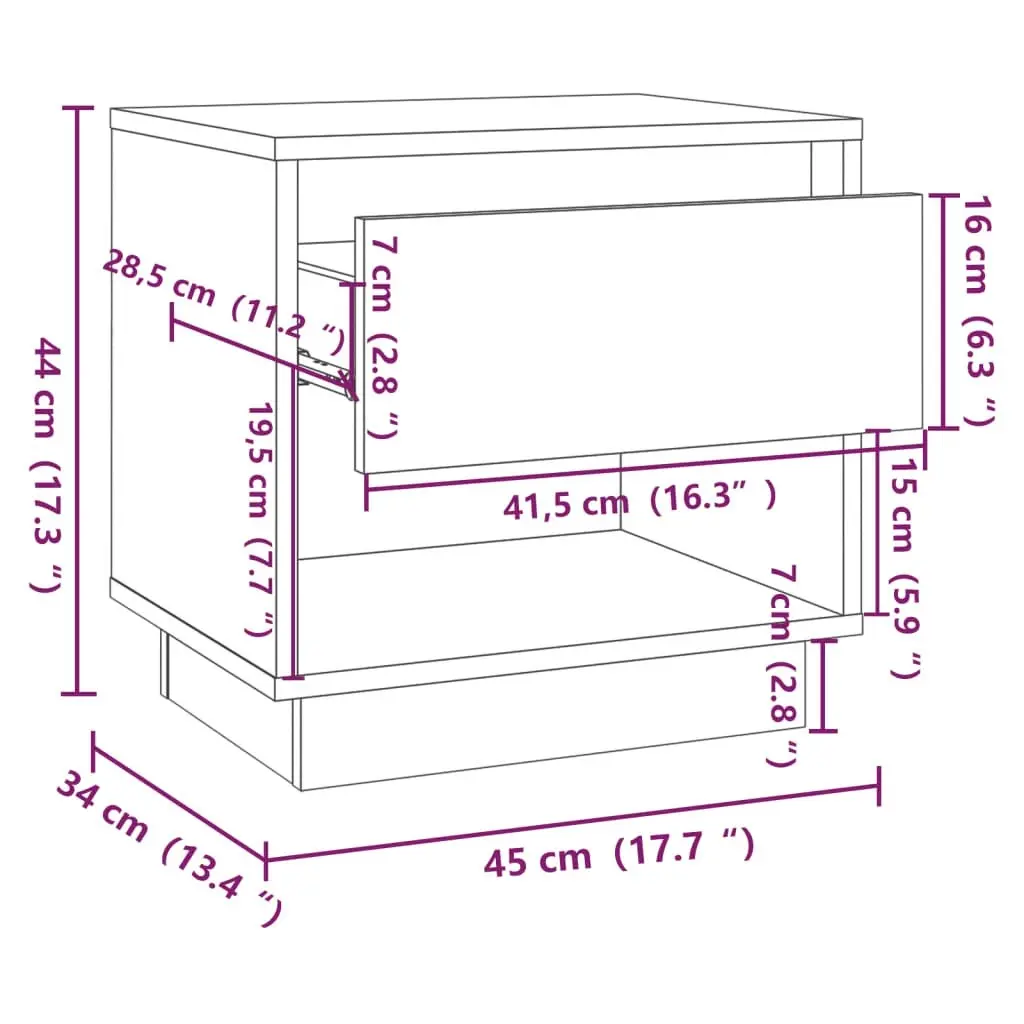 Bedside Cabinet High Gloss White 45x34x44 cm Engineered Wood 809524