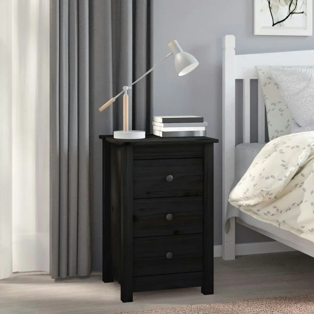 Bedside Cabinet Black 40x35x61.5 cm Solid Wood Pine 813707