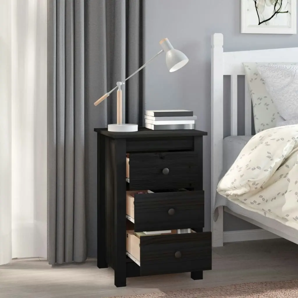 Bedside Cabinet Black 40x35x61.5 cm Solid Wood Pine 813707