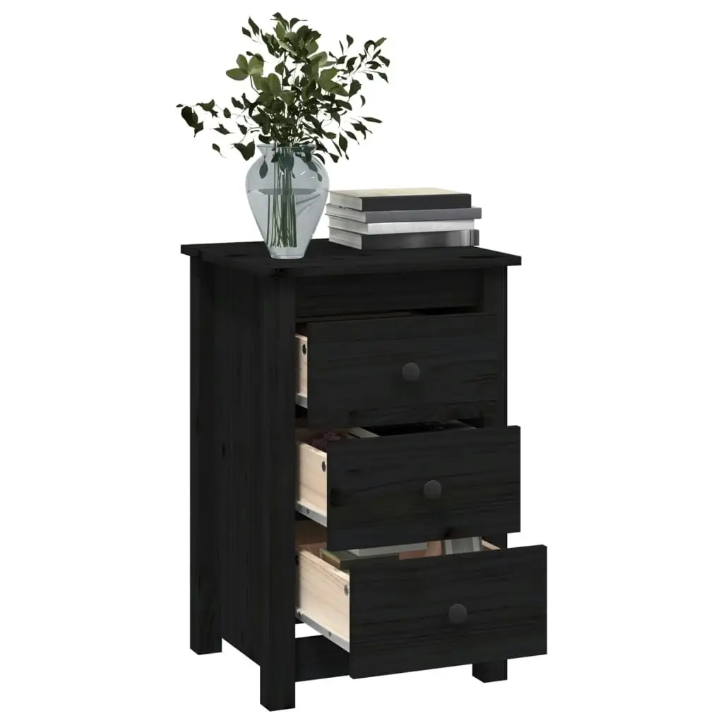 Bedside Cabinet Black 40x35x61.5 cm Solid Wood Pine 813707