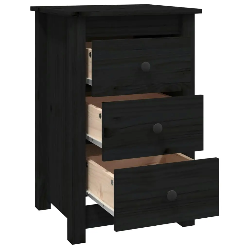 Bedside Cabinet Black 40x35x61.5 cm Solid Wood Pine 813707