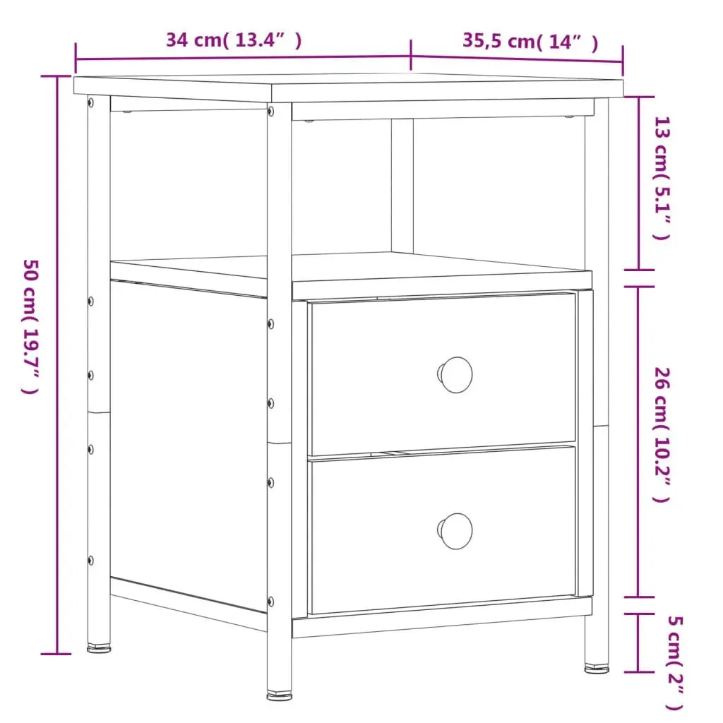 Bedside Cabinet Black 34x35.5x50 cm Engineered Wood 826013