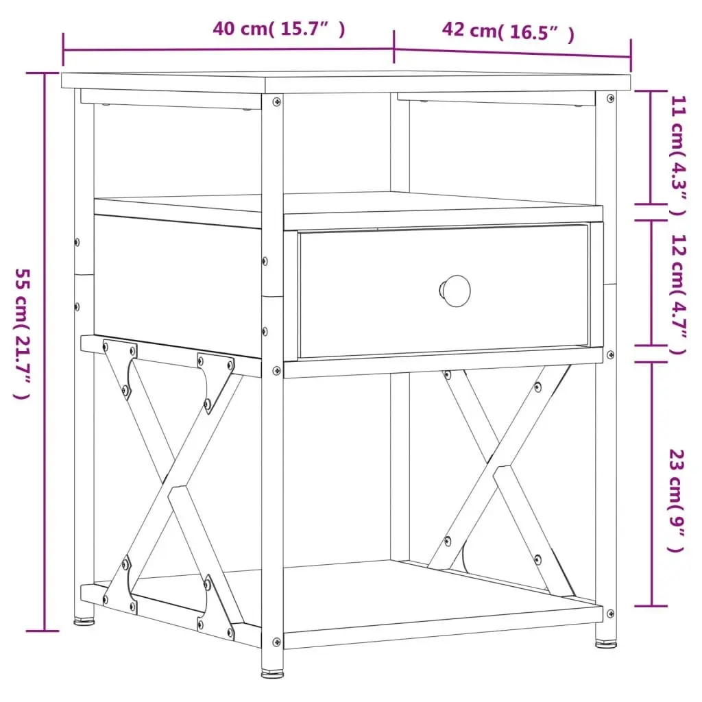 Bedside Cabinet Black 40x42x55 cm Engineered Wood 826073