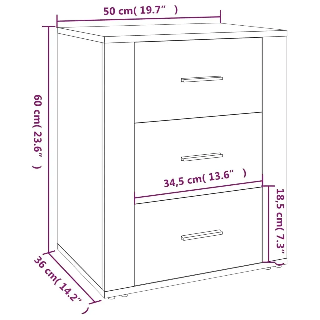 Bedside Cabinet High Gloss White 50x36x60 cm Engineered Wood 816714