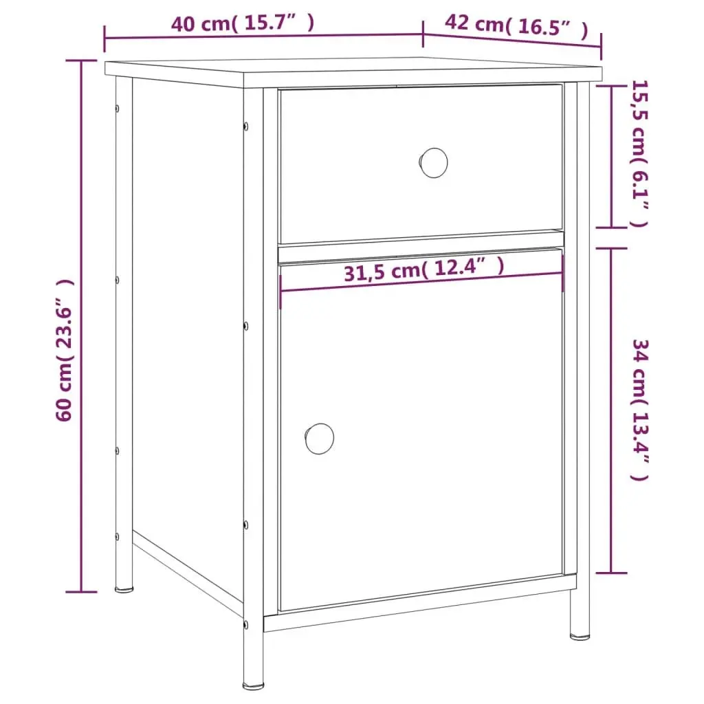 Bedside Cabinet Black 40x42x60 cm Engineered Wood 825903