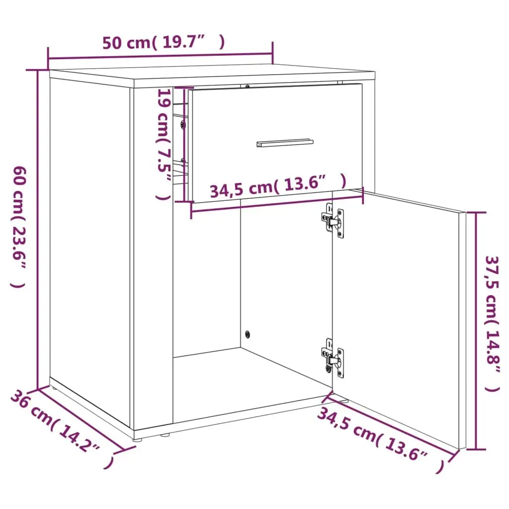 Bedside Cabinet High Gloss White 50x36x60 cm Engineered Wood 816722