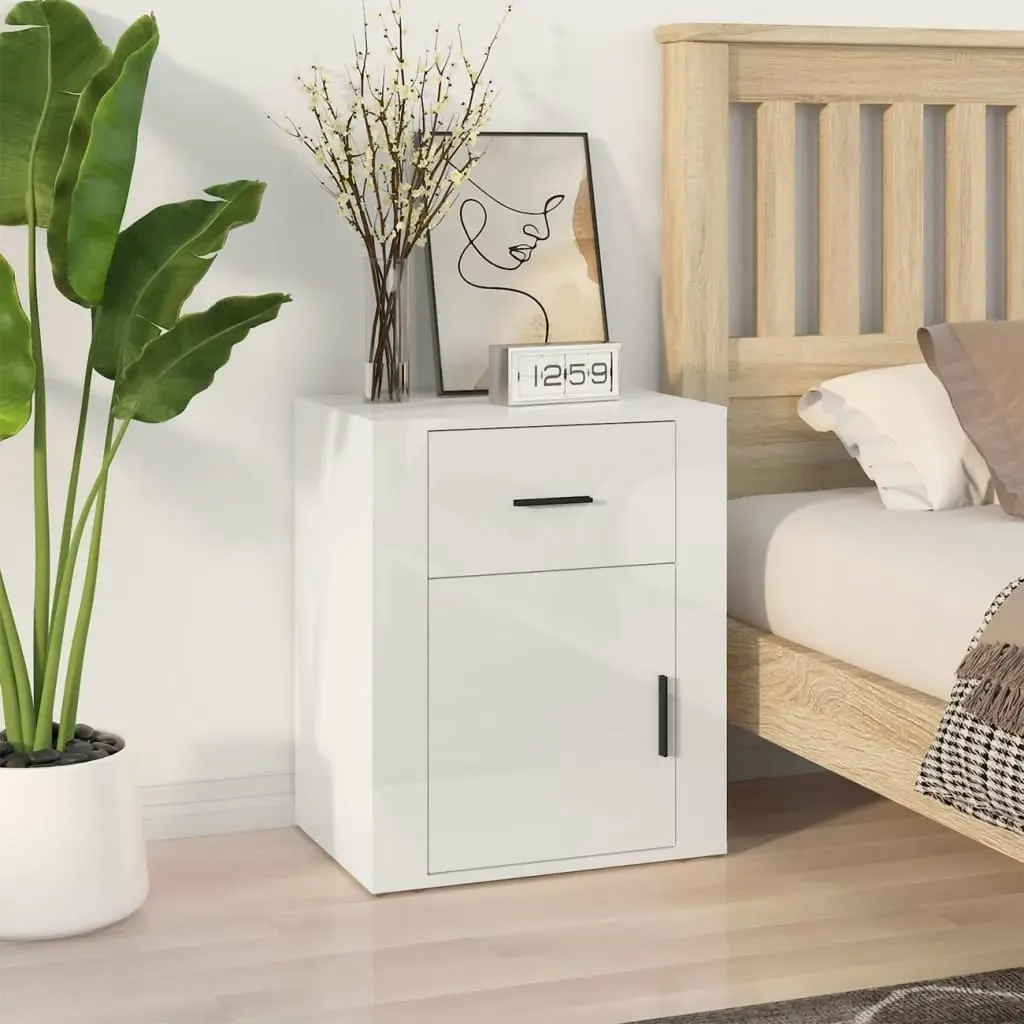 Bedside Cabinet High Gloss White 50x36x60 cm Engineered Wood 816722