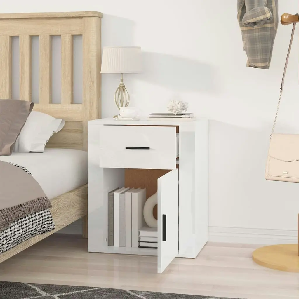 Bedside Cabinet High Gloss White 50x36x60 cm Engineered Wood 816722