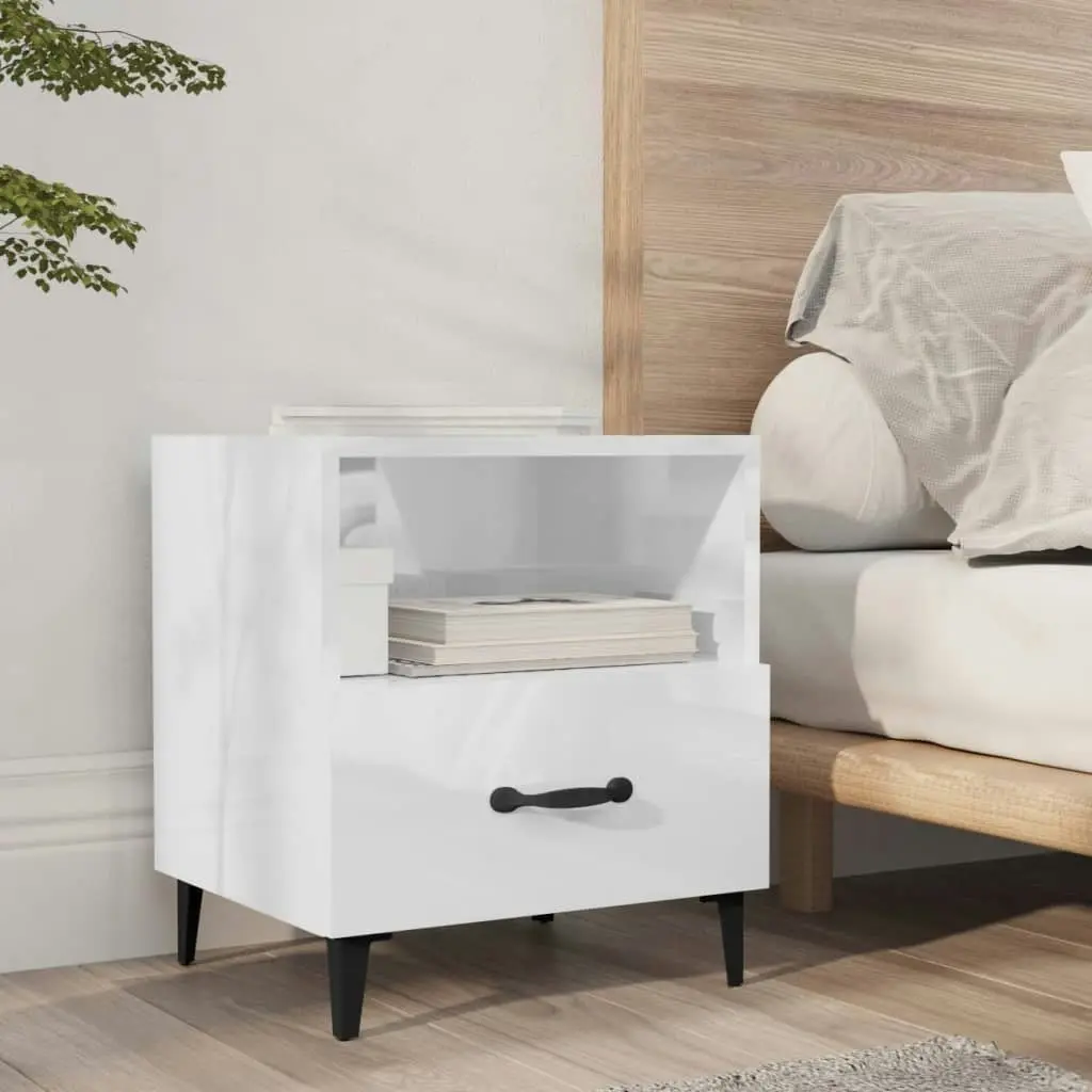 Bedside Cabinet High Gloss White Engineered Wood 812036