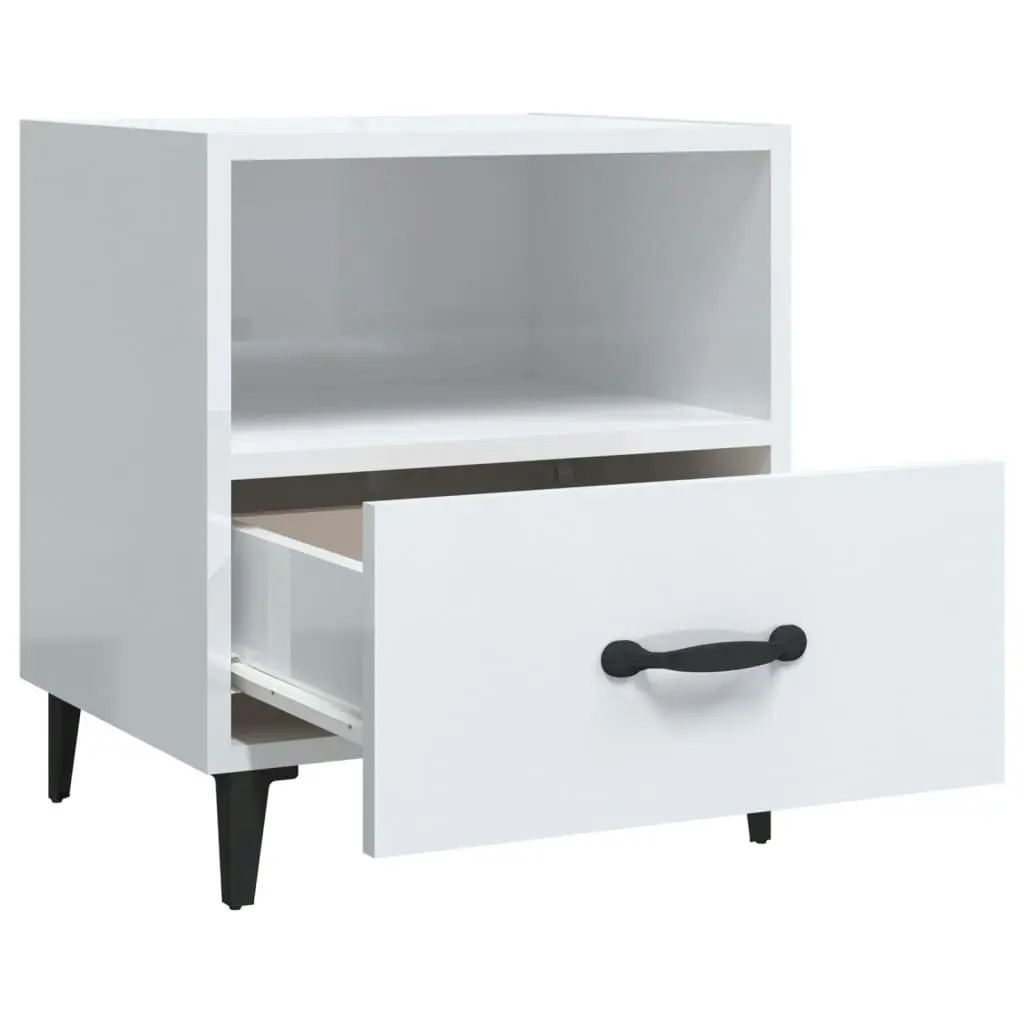 Bedside Cabinet High Gloss White Engineered Wood 812036