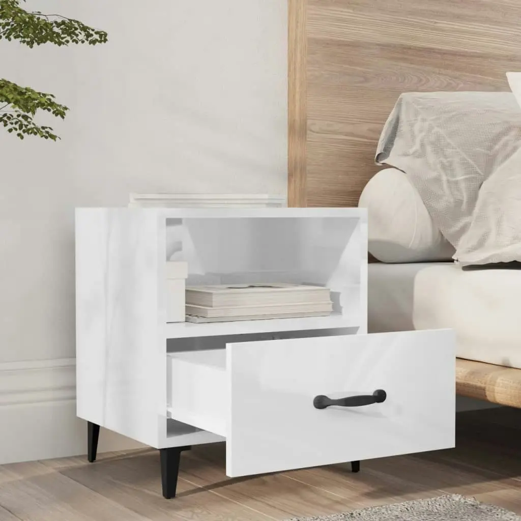 Bedside Cabinet High Gloss White Engineered Wood 812036