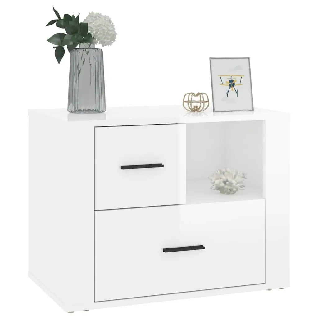 Bedside Cabinet High Gloss White 60x36x45 cm Engineered Wood 816738