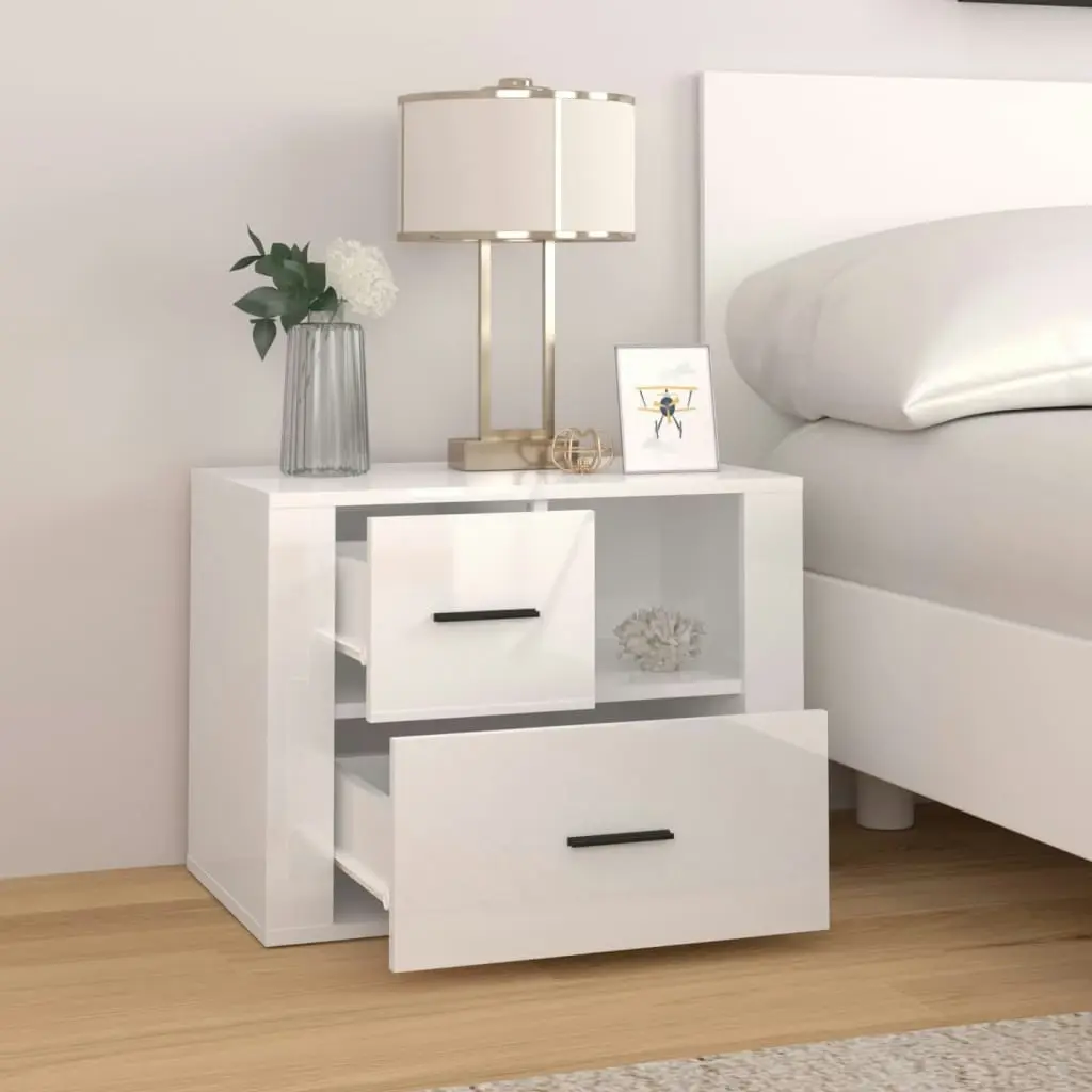 Bedside Cabinet High Gloss White 60x36x45 cm Engineered Wood 816738