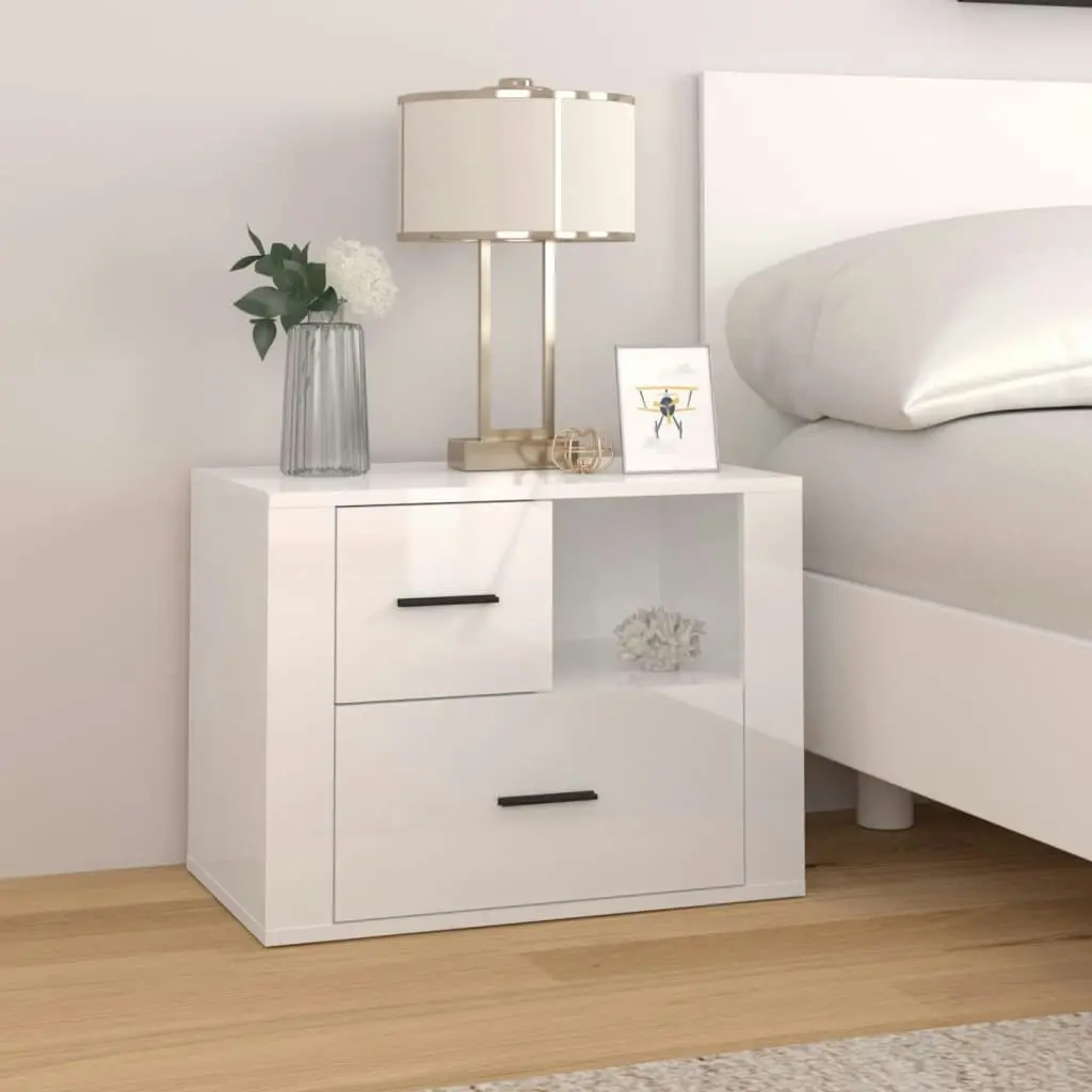 Bedside Cabinet High Gloss White 60x36x45 cm Engineered Wood 816738