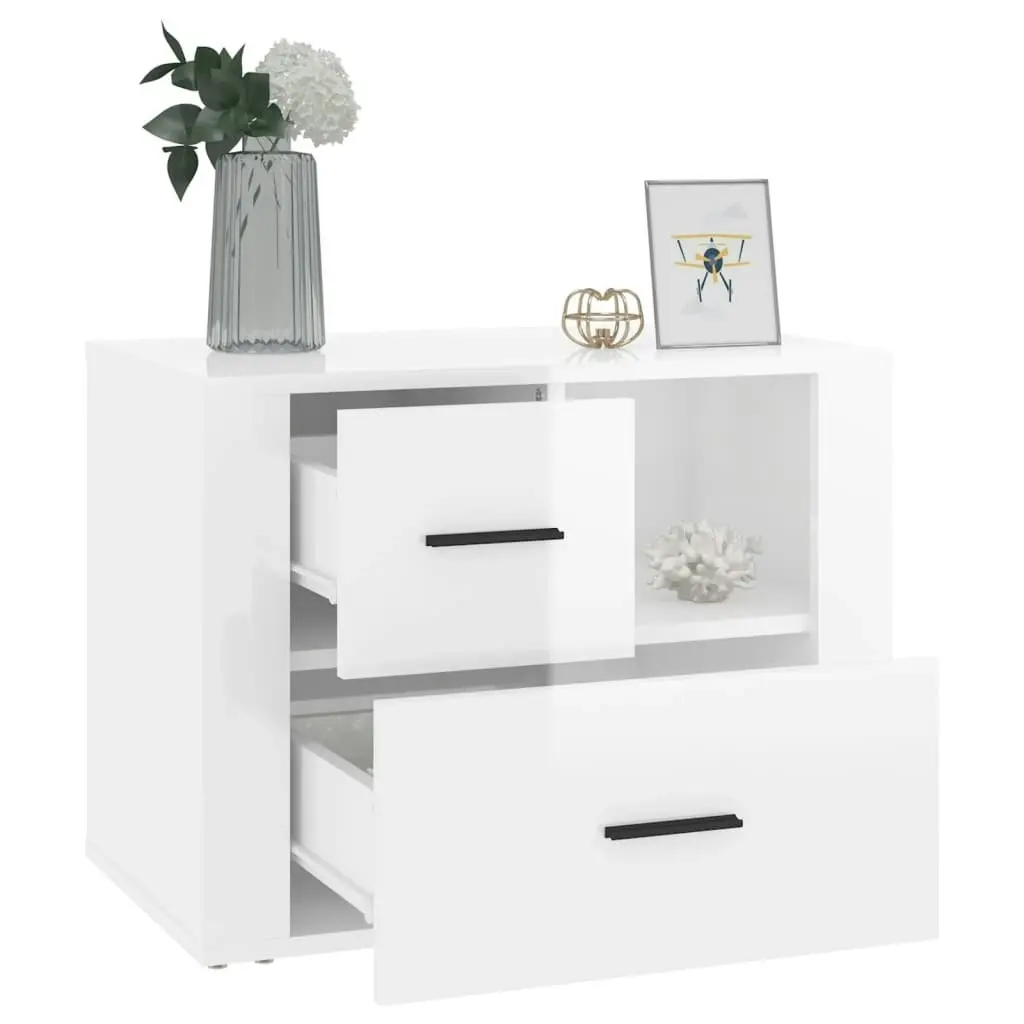 Bedside Cabinet High Gloss White 60x36x45 cm Engineered Wood 816738