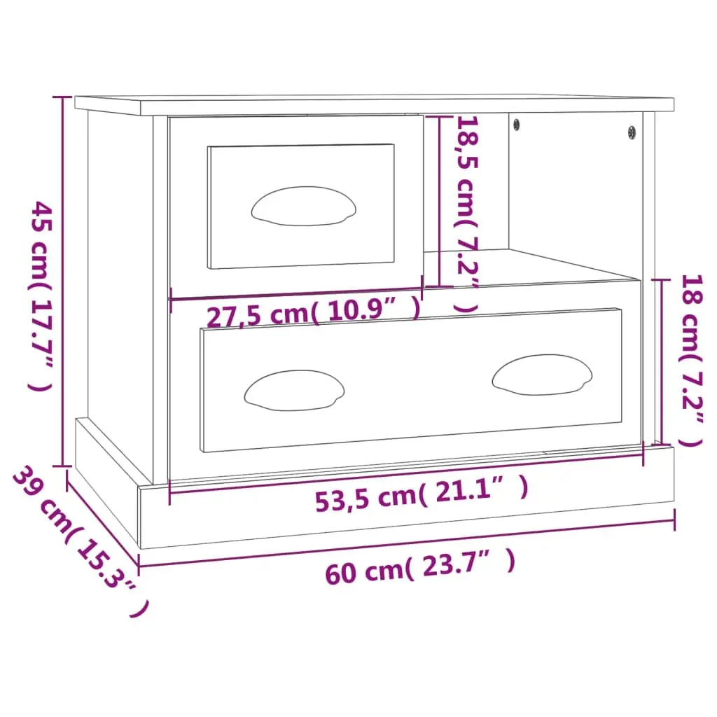 Bedside Cabinet High Gloss White 60x39x45 cm 816362