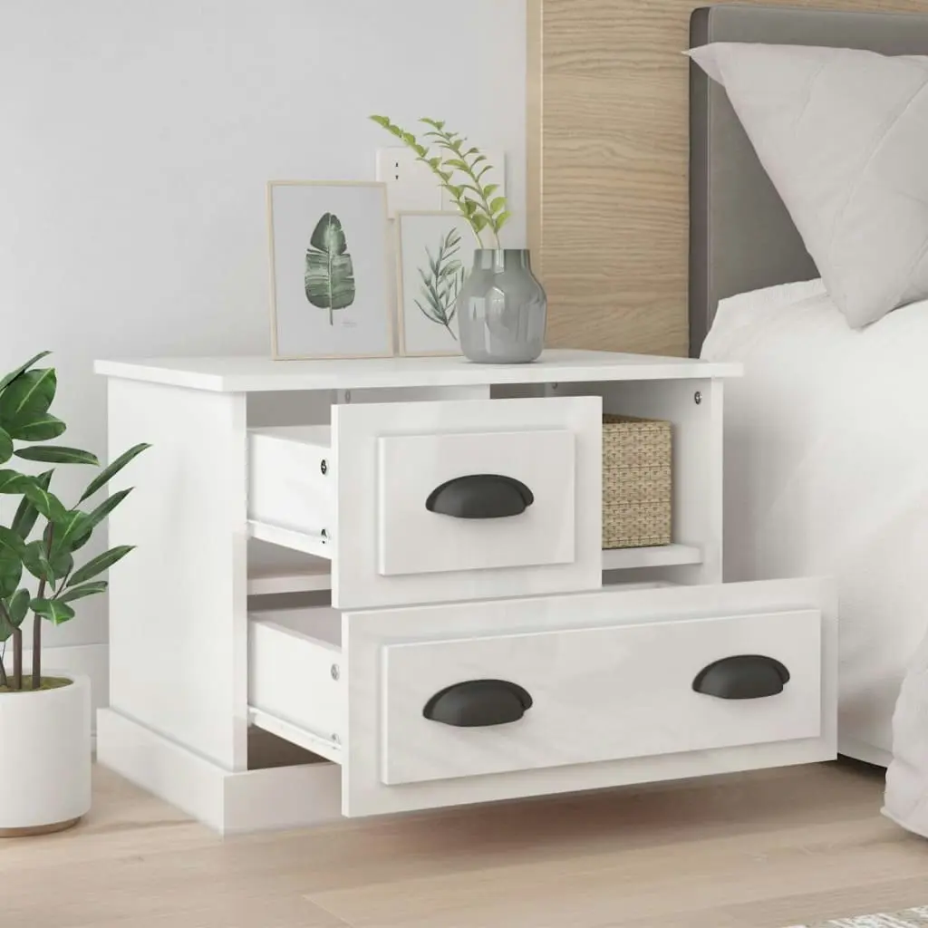 Bedside Cabinet High Gloss White 60x39x45 cm 816362