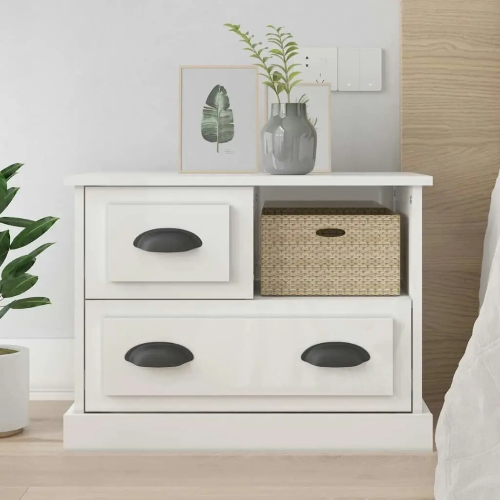 Bedside Cabinet High Gloss White 60x39x45 cm 816362