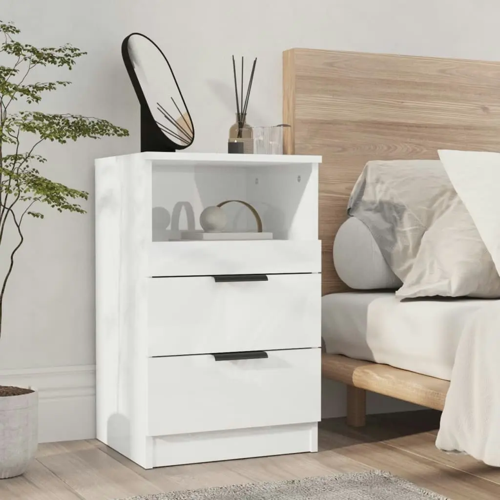 Bedside Cabinet High Gloss White Engineered Wood 811244