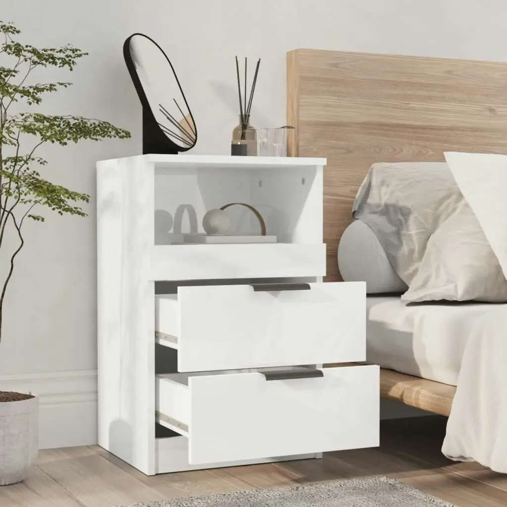 Bedside Cabinet High Gloss White Engineered Wood 811244