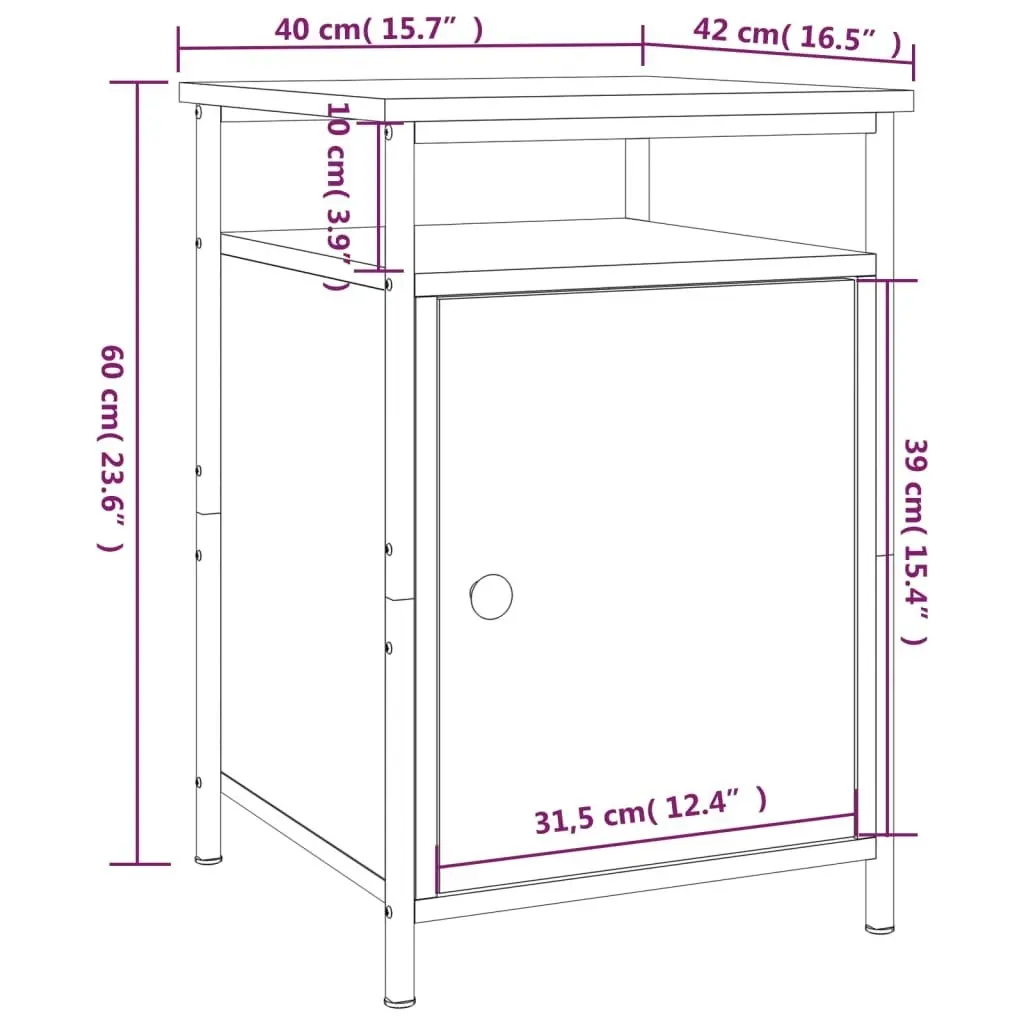 Bedside Cabinet Brown Oak 40x42x60 cm Engineered Wood 825871