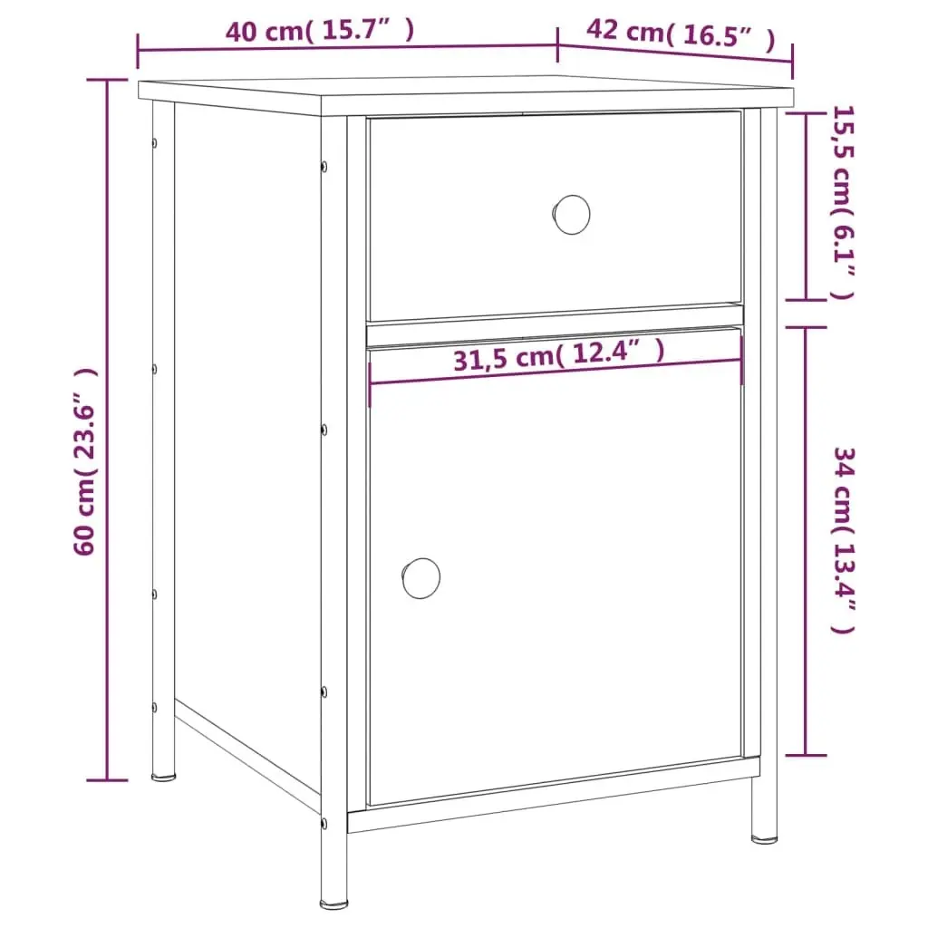 Bedside Cabinet Brown Oak 40x42x60 cm Engineered Wood 825911