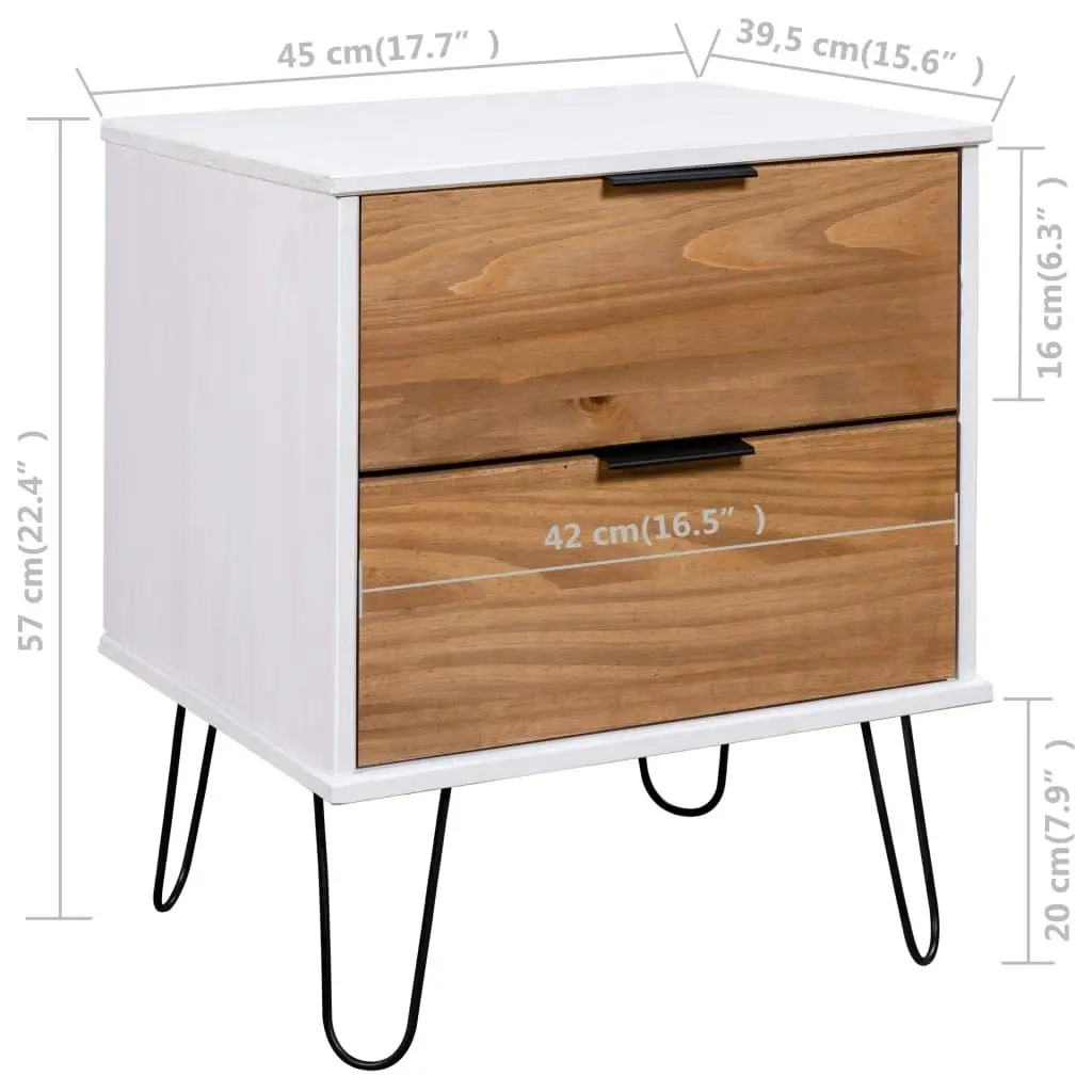 Bedside Cabinet Light Wood and White 45x39.5x57 cm Pine Wood 321119