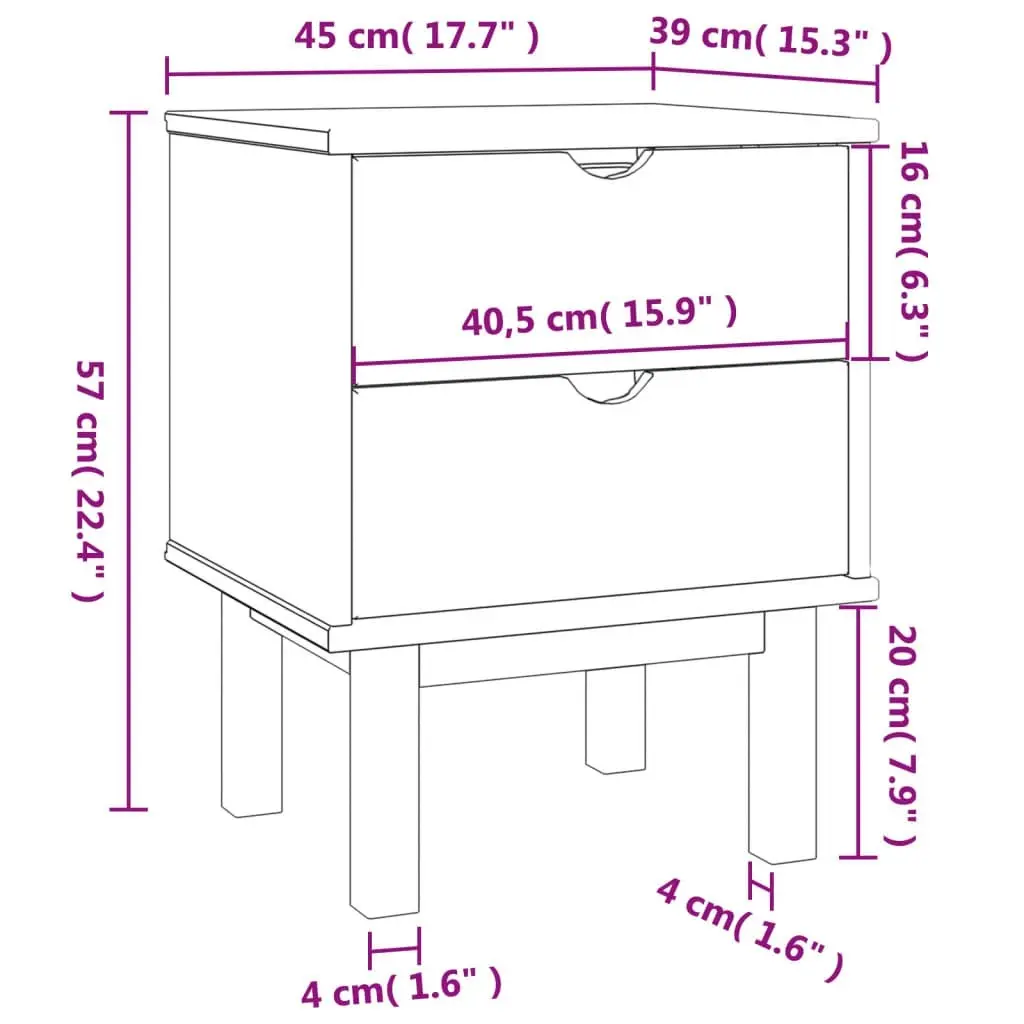 Bedside Cabinet OTTA Brown&White 45x39x57cm Solid Wood Pine 348578