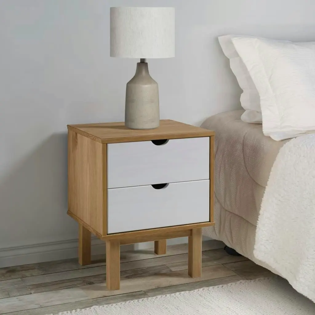 Bedside Cabinet OTTA Brown&White 45x39x57cm Solid Wood Pine 348578