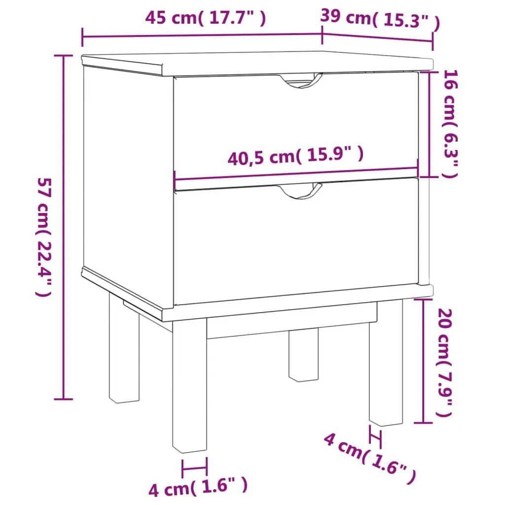 Bedside Cabinet OTTA 45x39x57 cm Solid Wood Pine 348576