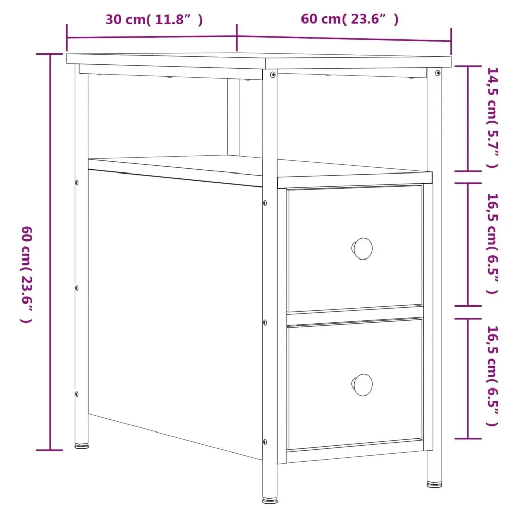 Bedside Cabinet Smoked Oak 30x60x60 cm Engineered Wood 826067