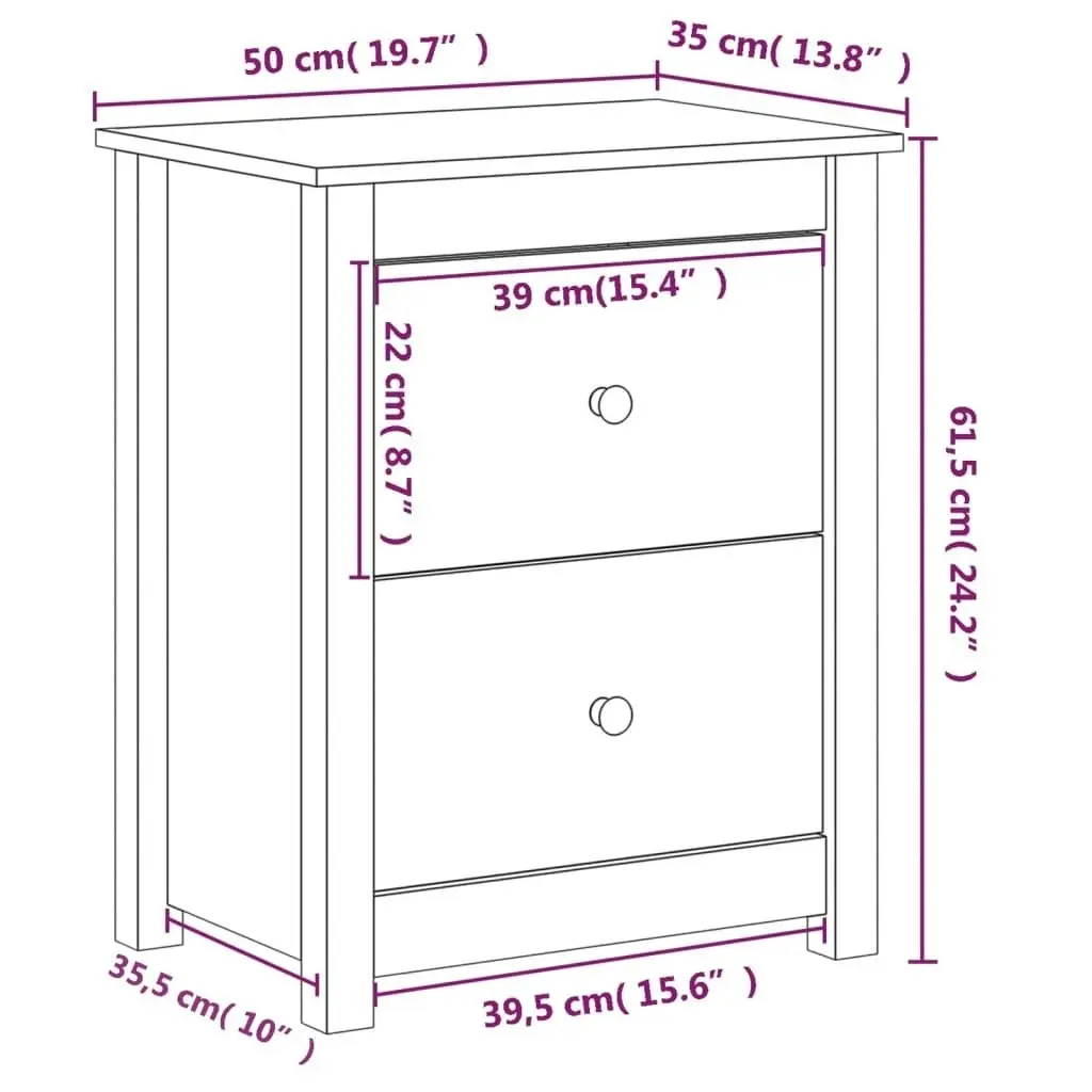 Bedside Cabinet Honey Brown 50x35x61.5 cm Solid Wood Pine 813685