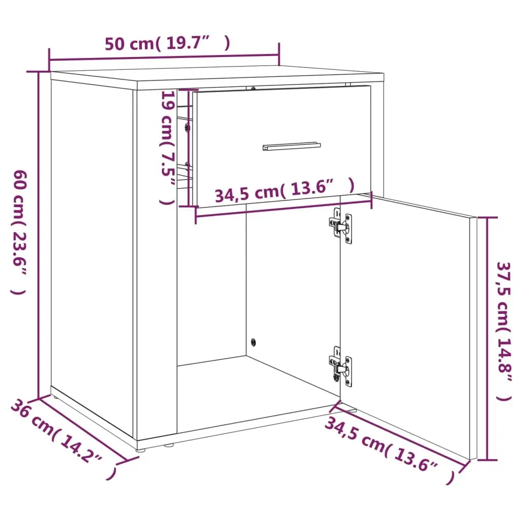 Bedside Cabinet Concrete Grey 50x36x60 cm Engineered Wood 816724