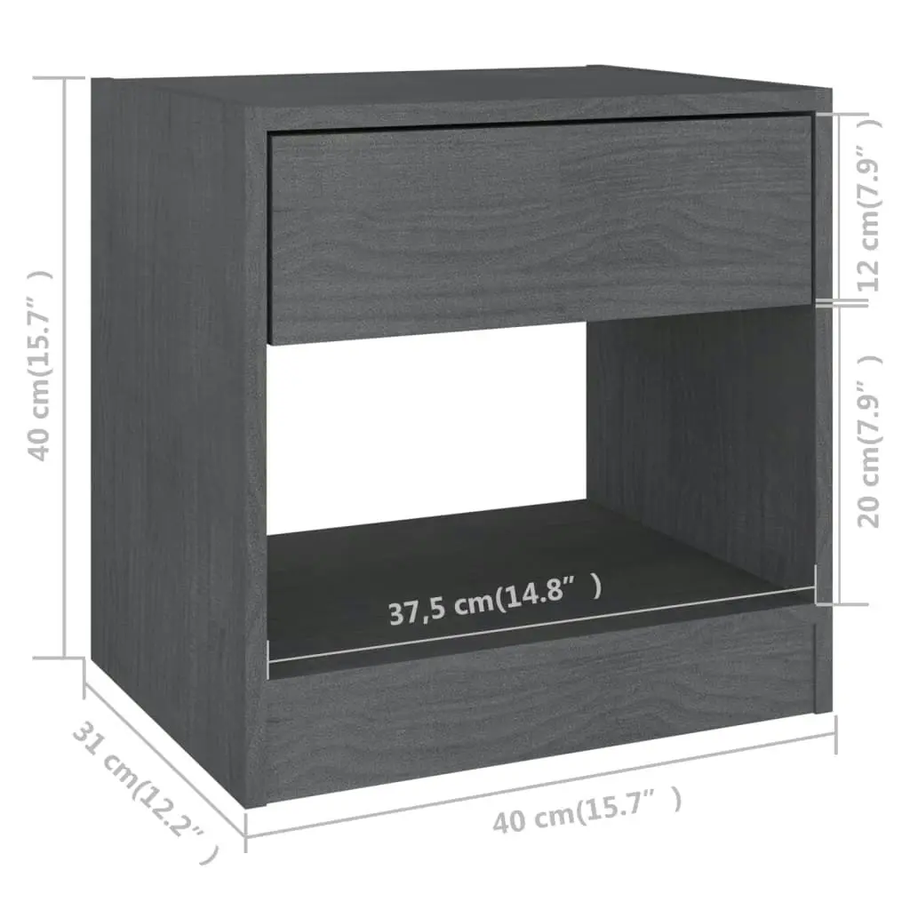 Bedside Cabinet Grey 40x31x40 cm Solid Pinewood 808067