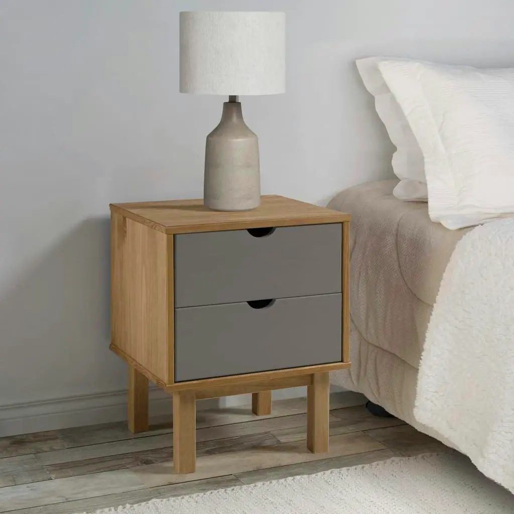 Bedside Cabinet OTTA Brown&Grey 45x39x57 cm Solid Wood Pine 348577