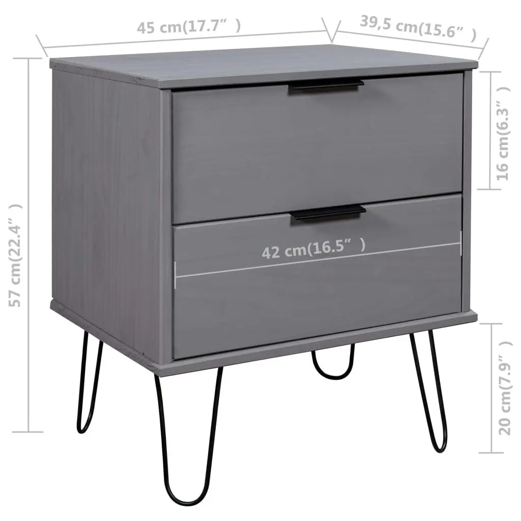 Bedside Cabinet Grey 45x39.5x57 cm Solid Pine Wood 321118