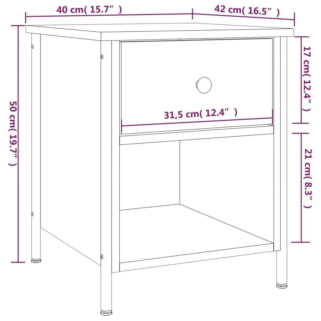 Bedside Cabinet Smoked Oak 40x42x50 cm Engineered Wood 825937