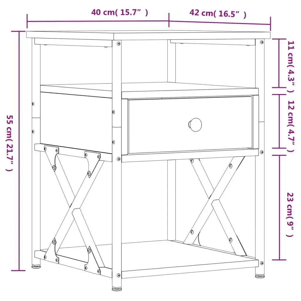 Bedside Cabinet Grey Sonoma 40x42x55 cm Engineered Wood 826079