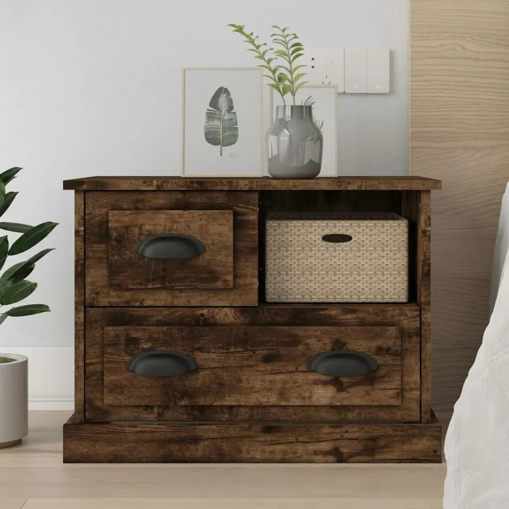 Bedside Cabinet Smoked Oak 60x39x45 cm 816365