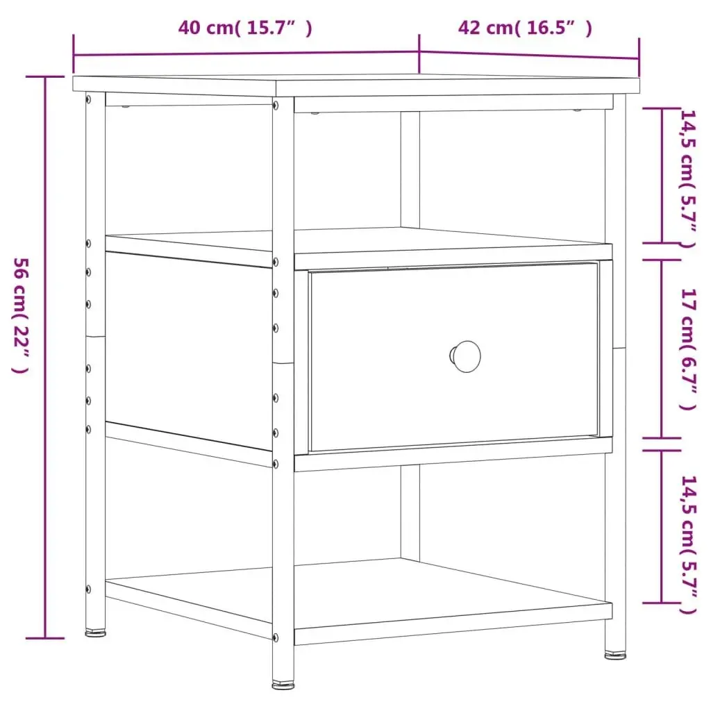 Bedside Cabinet Smoked Oak 40x42x56 cm Engineered Wood 826027