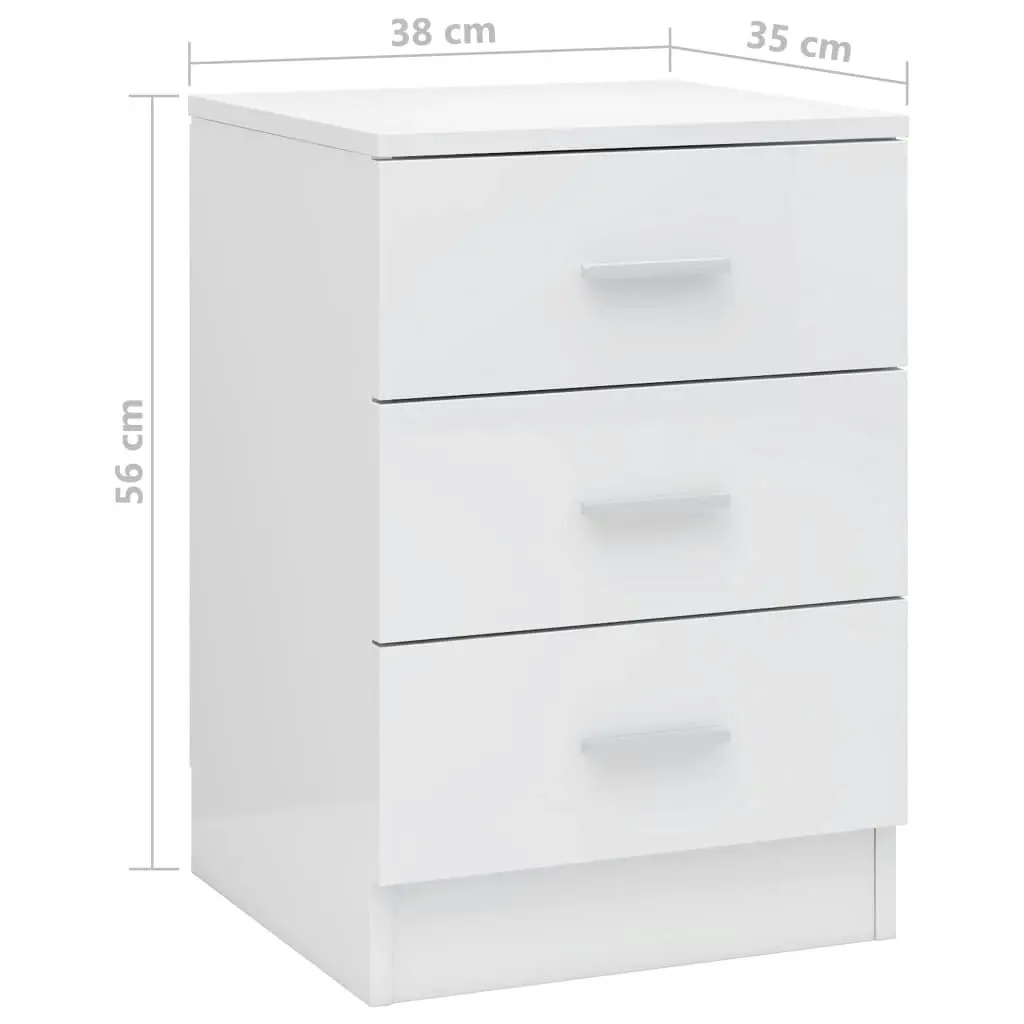 Bedside Cabinet High Gloss White 38x35x56 cm Engineered Wood 800462