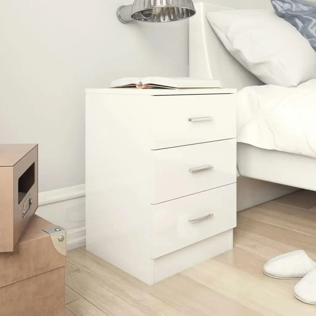 Bedside Cabinet High Gloss White 38x35x56 cm Engineered Wood 800462