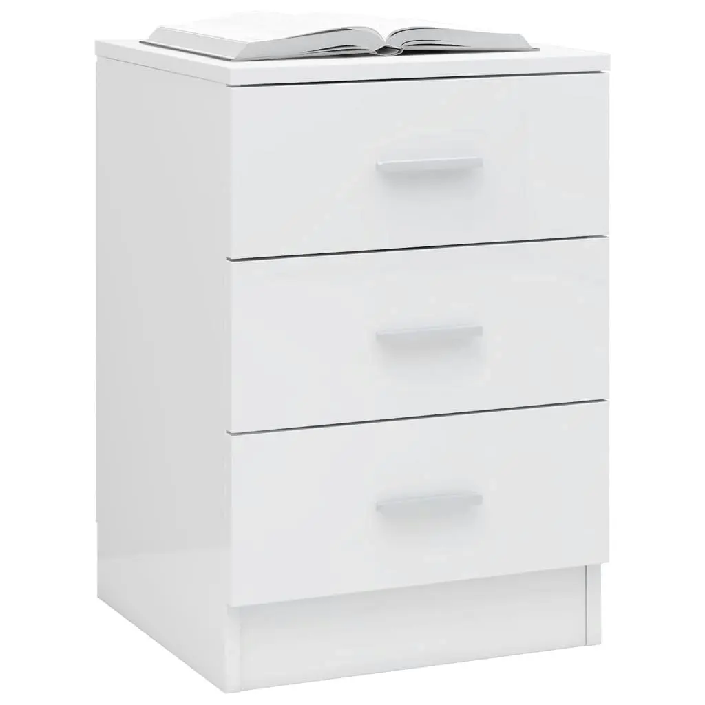 Bedside Cabinet High Gloss White 38x35x56 cm Engineered Wood 800462