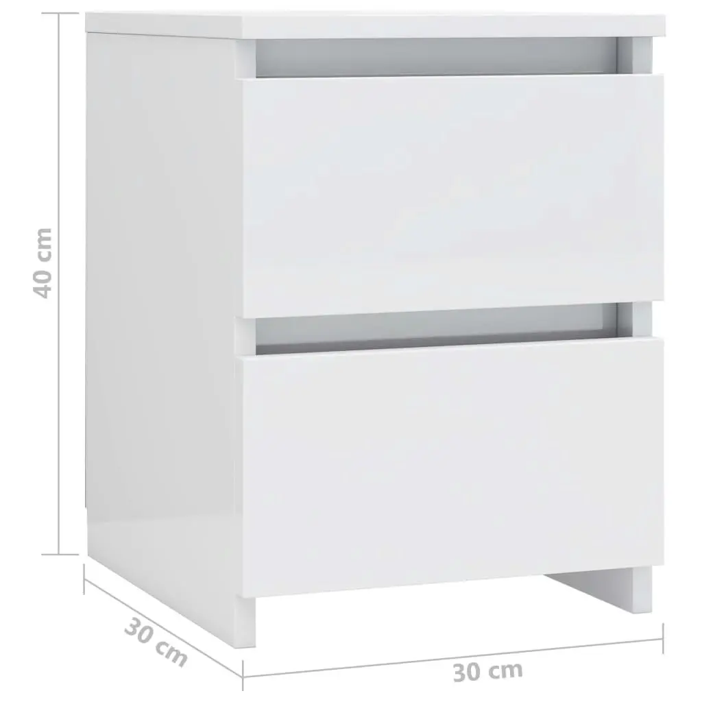 Bedside Cabinet High Gloss White 30x30x40 cm Engineered Wood 800525