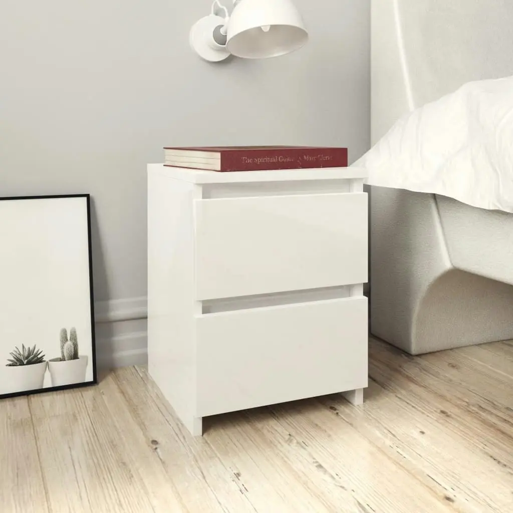 Bedside Cabinet High Gloss White 30x30x40 cm Engineered Wood 800525