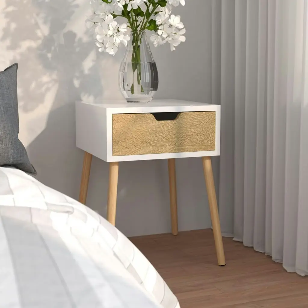 Bedside Cabinet White & Sonoma Oak 40x40x56 cm Engineered Wood 326805