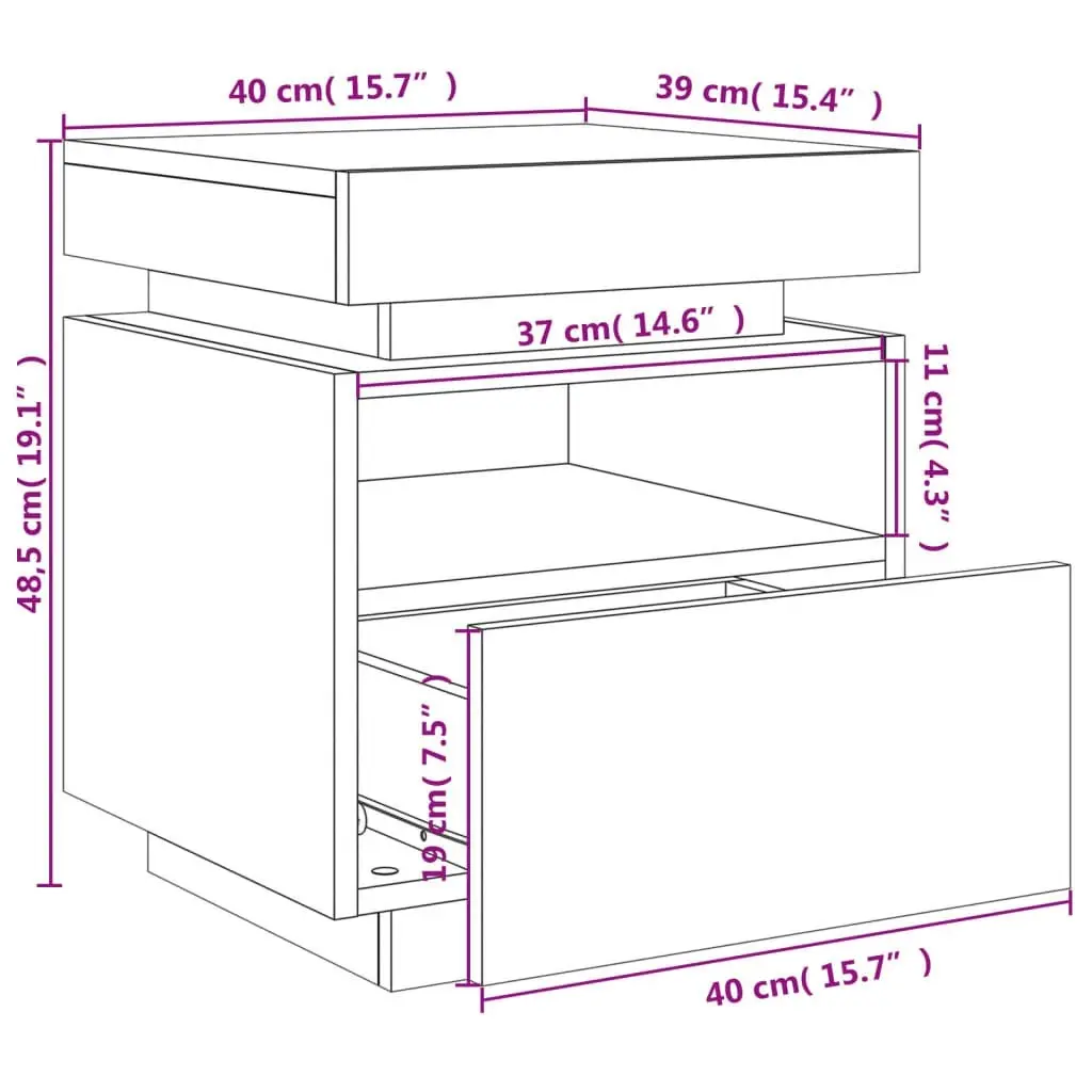 Bedside Cabinet with LED Lights Black 40x39x48.5 cm 836786